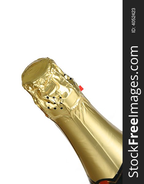 unopened bottle of champagne   isolated on the white