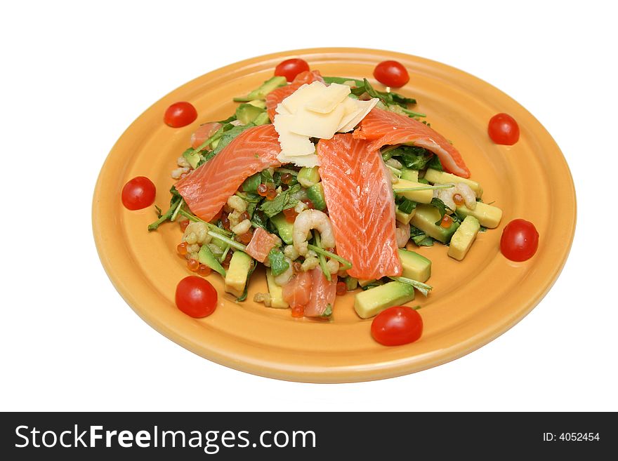 Salad from seafoods isolated on a white background. Salad from seafoods isolated on a white background