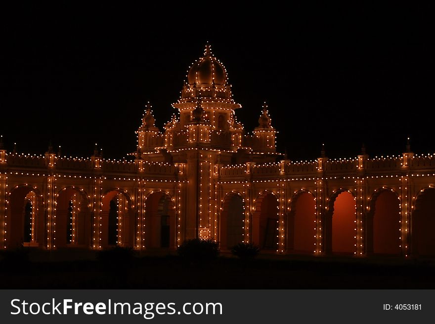 A beautiful night scene of a historic and famous Mysore palace. A beautiful night scene of a historic and famous Mysore palace.