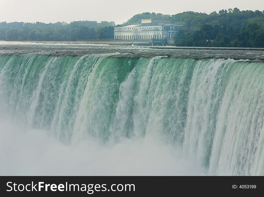 Niagara Falls are a set of massive waterfalls located on the Niagara River in eastern North America.view from the Canadian side.