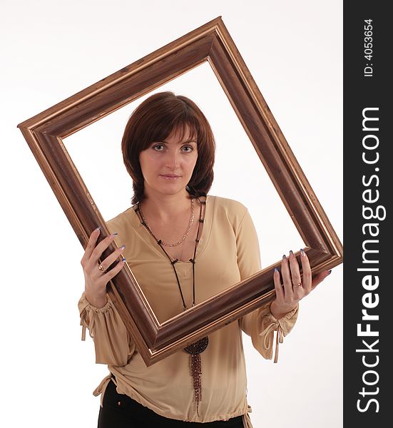 Portrait of the girl with a framework. Isolated