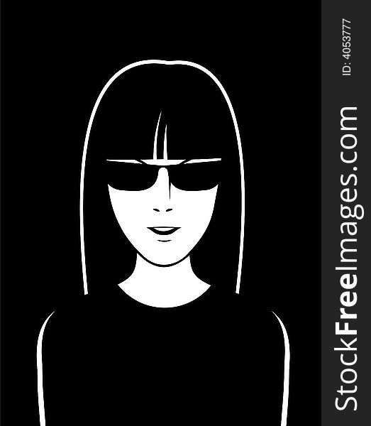 Brunette in the glasses on black. Vector. Brunette in the glasses on black. Vector.