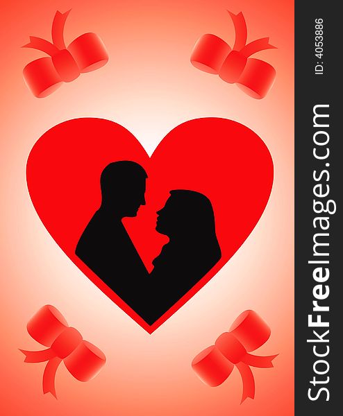 Illustration of lovers in heart on shiny background. Illustration of lovers in heart on shiny background.
