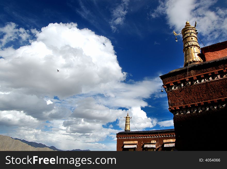 The sky with heavy clouds in Tibet Plateau,Tashilhunpo Temple. The sky with heavy clouds in Tibet Plateau,Tashilhunpo Temple