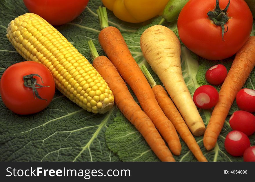 Fresh vegetables on greens