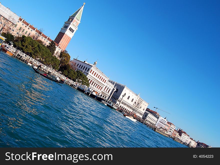 A view from the lagoon before to arrive with the boat near St. Mark's Square. A view from the lagoon before to arrive with the boat near St. Mark's Square