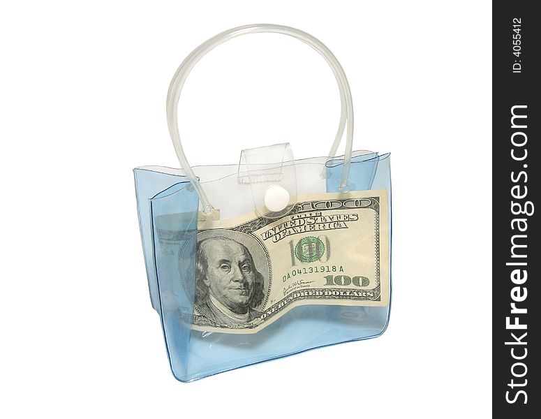 Hundred dollar banknote in a transparent plastic bag. Hundred dollar banknote in a transparent plastic bag.