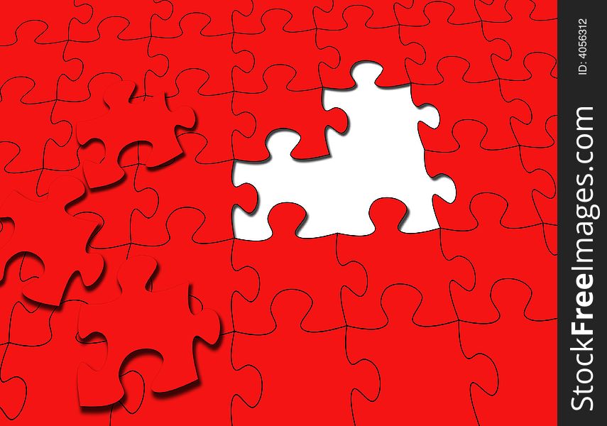 Red puzzle with 3 pieces taken out