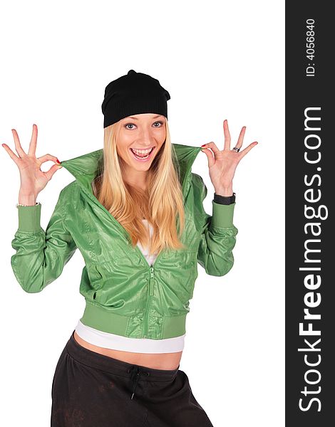 Hip-Hop girl gesture ideal on white
