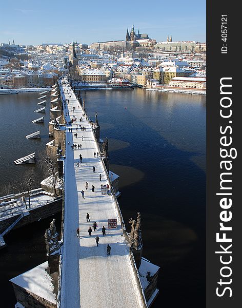 Charles bridge in Prague in winter