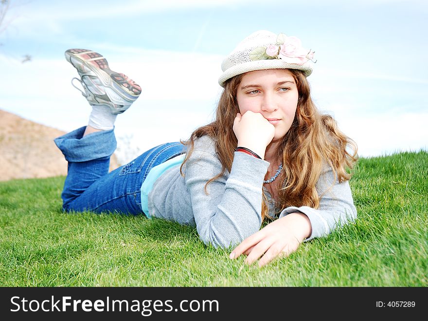 Young girl is enjoying herself at outdoor location