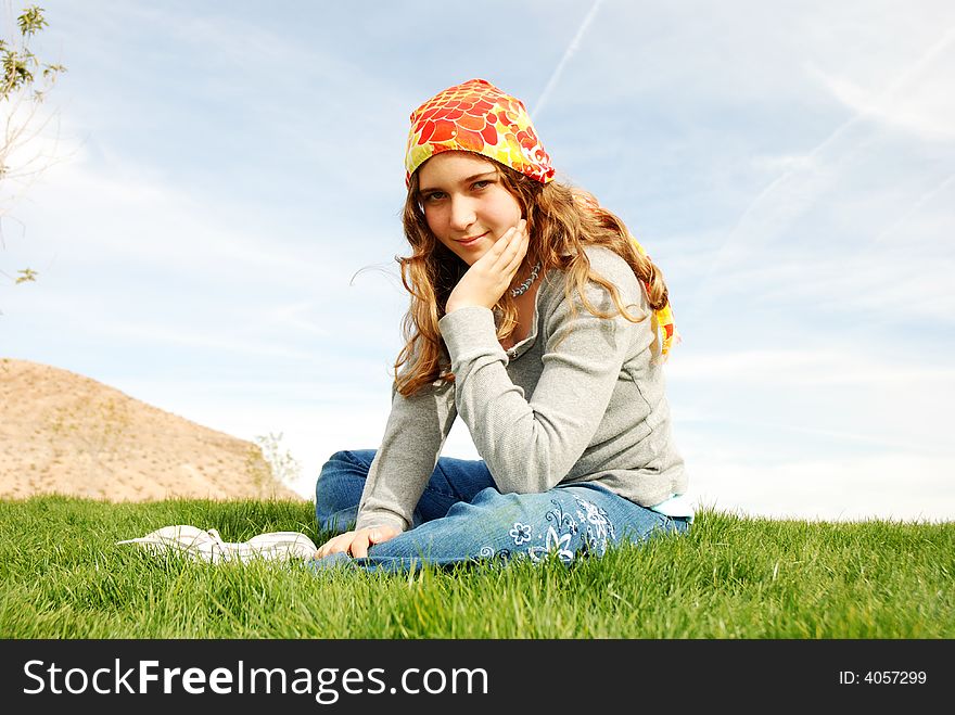 Young girl is enjoying herself at outdoor location