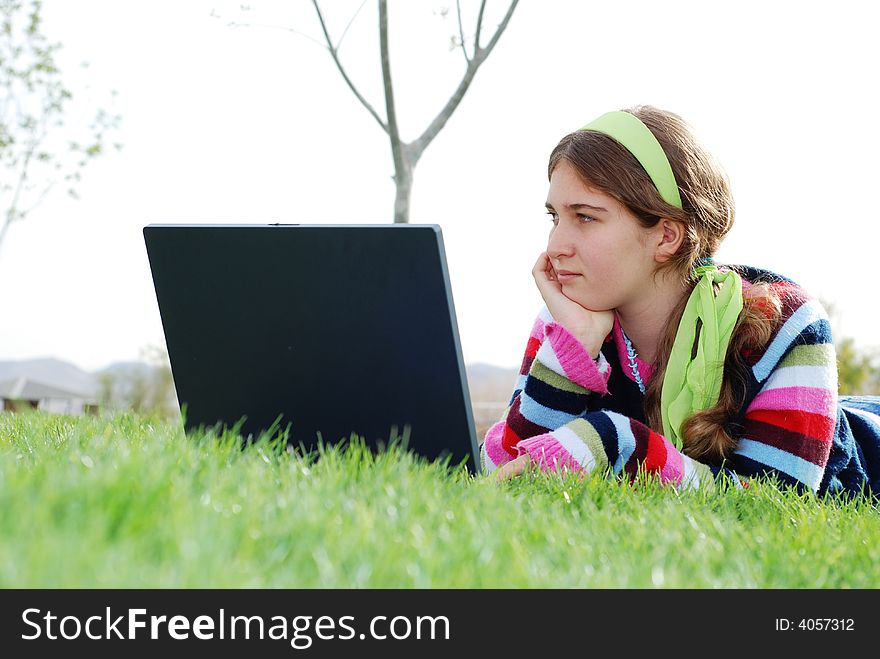 Young Girl And Laptop