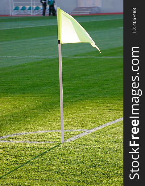 A corner flag on the soccer field. A corner flag on the soccer field