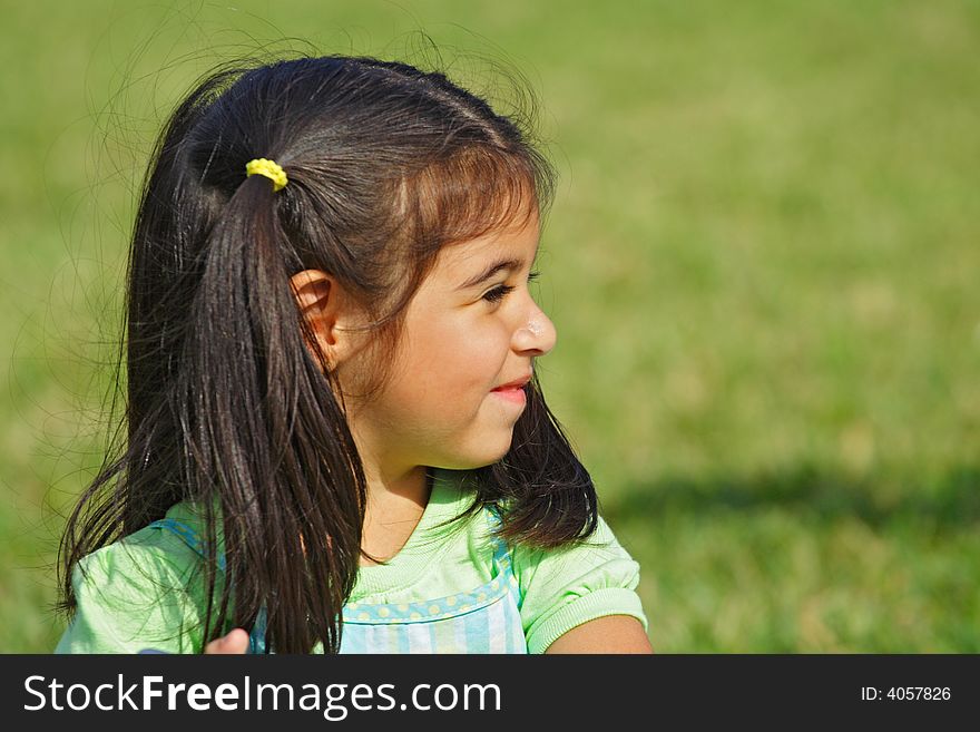 Portrait of a cute girl in the park on green grass. Portrait of a cute girl in the park on green grass