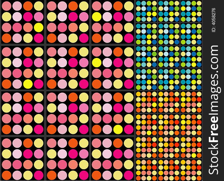 Retro disco dots pattern in 3 color ways. Retro disco dots pattern in 3 color ways.