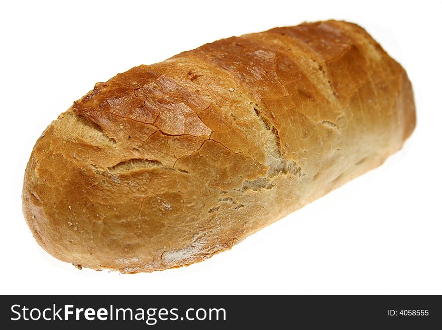 A loaf of bread over white.