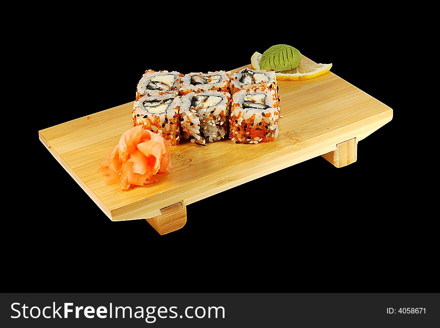 sushi roll hakaido maki on the japanese dish