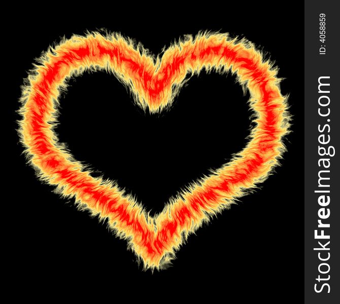 Fire heart in red, orange and yellow flames. Fire heart in red, orange and yellow flames