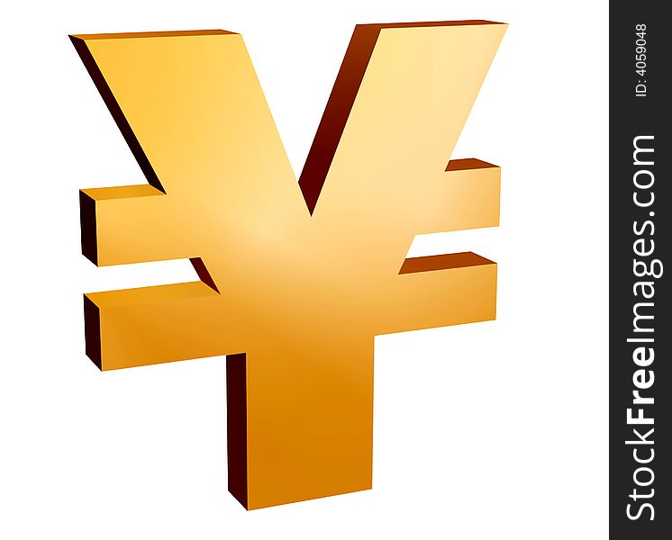 Yen symbol, in gold and 3D looking powerful