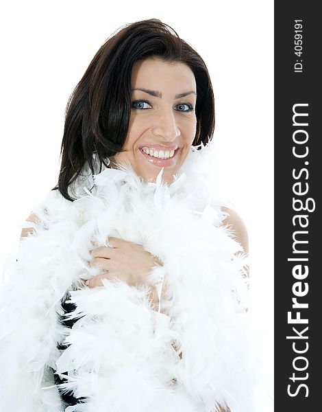 Portrait of the brunette in the evening dress on  isolated background