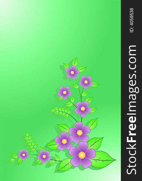 Vector illustration of flowers over green background