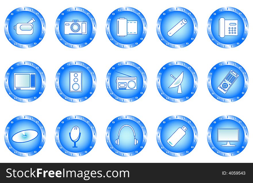 Illustration of multimedia buttons, blue