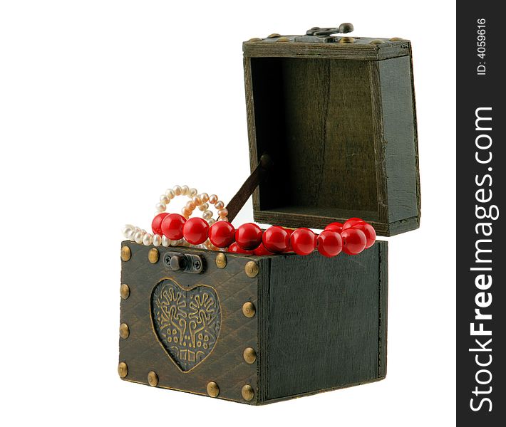Wood casket with jewelry
