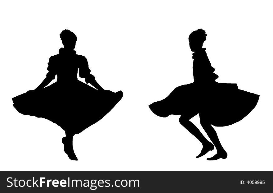 Black silhouettes of dancings girls on a white background. Illustration. Black silhouettes of dancings girls on a white background. Illustration.