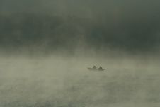 Two Fishermen In Fog Morning Stock Photos