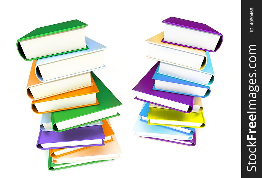 Colored books on white background