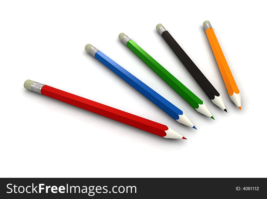 Coloured pencils - 3d render - isolated on white background