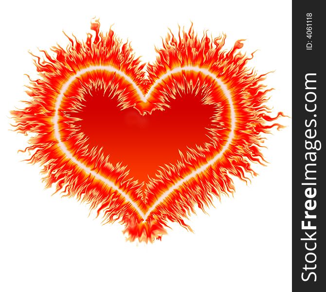 Fire heart in red, orange and yellow flames. Fire heart in red, orange and yellow flames