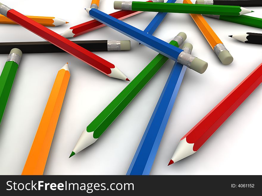 Coloured pencils - 3d render - isolated on white background