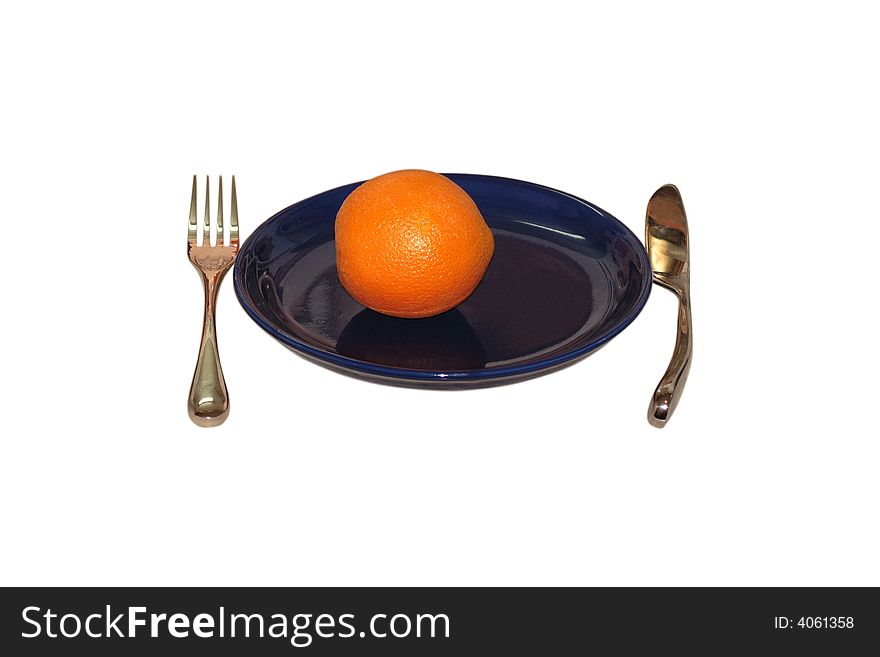Orange on a blue plate