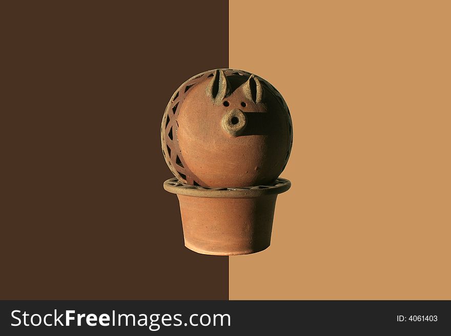 Candlestick - Pig On Brown Background