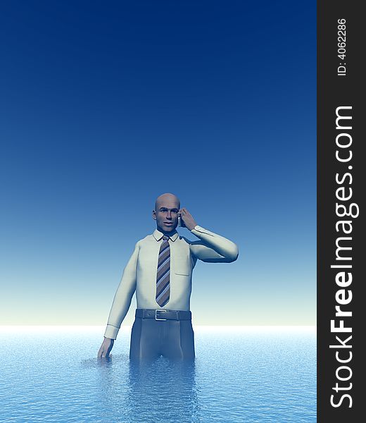 An abstract image of a businessman standing in the ocean. An abstract image of a businessman standing in the ocean.