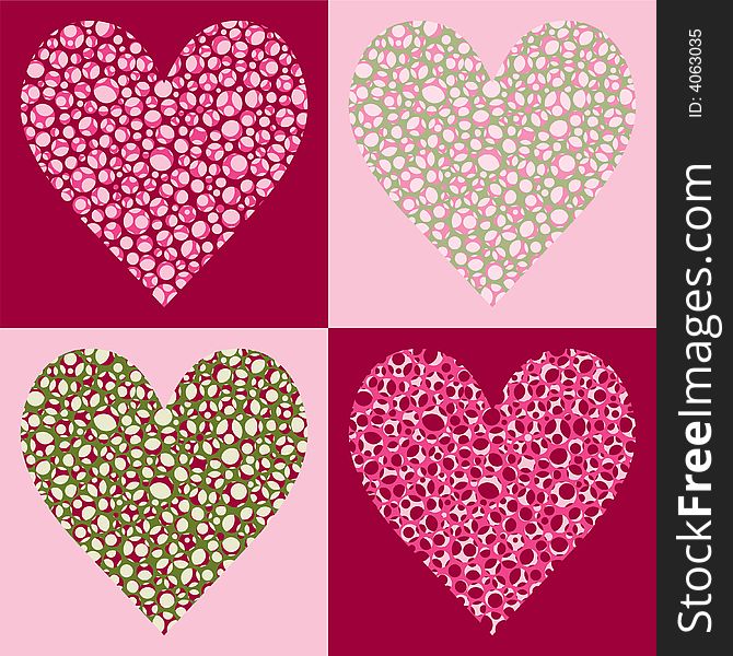 Four Bubble Filled Hearts - Four Color Variations