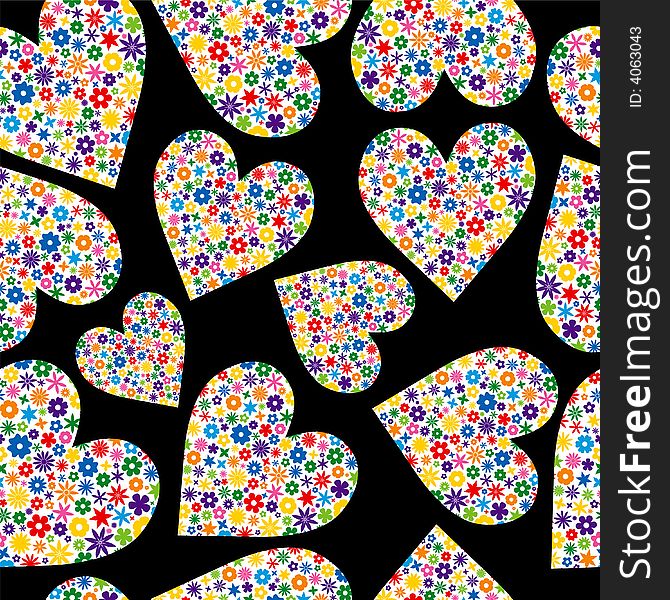 Seamless Tile of Flower Filled Hearts