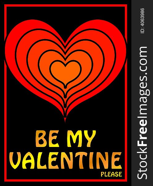 Card, poster, sign or tag with stylish, warm red graphics hearts standing out from the black background. The words: Be my Valentine, please, glowing in golden letters, can easily be replaced with your own text. Vector file includes golden effect as a background square. Card, poster, sign or tag with stylish, warm red graphics hearts standing out from the black background. The words: Be my Valentine, please, glowing in golden letters, can easily be replaced with your own text. Vector file includes golden effect as a background square.