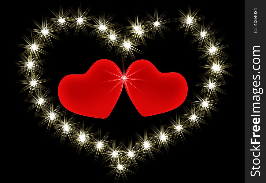 Two 3d red hearts