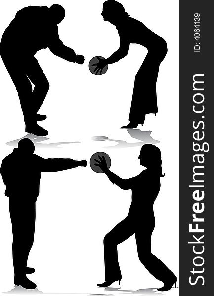 Man boxing ball in womans hand