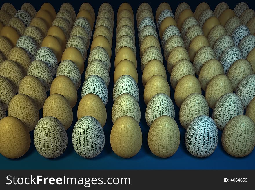 Hexadecimal code painted on easter eggs; 3d illustration; very detailed textures; raytracing. Hexadecimal code painted on easter eggs; 3d illustration; very detailed textures; raytracing