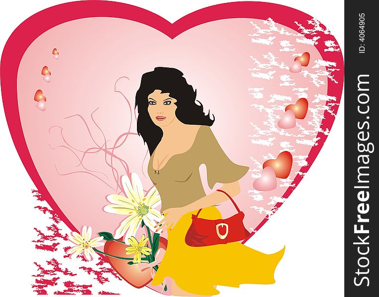 Girl and chamomiles. Valentines day. Vector