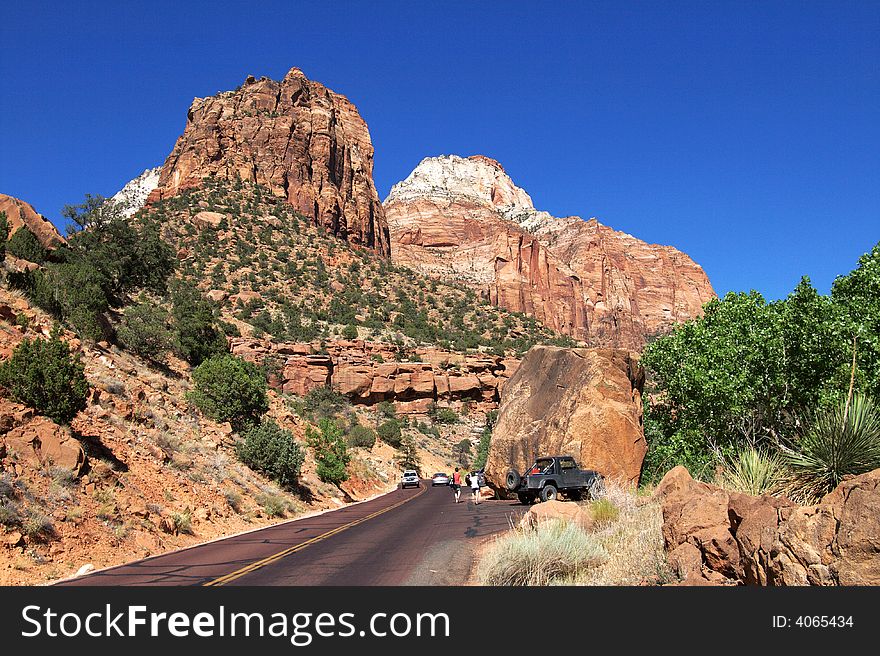 Zion National park in summer sunny and blue sky