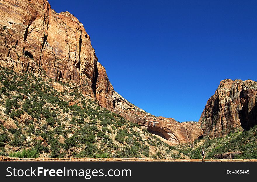 Zion National park in summer sunny and blue sky