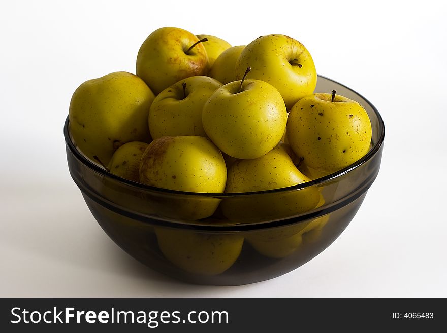 Yellow Apples In Glass Bowl