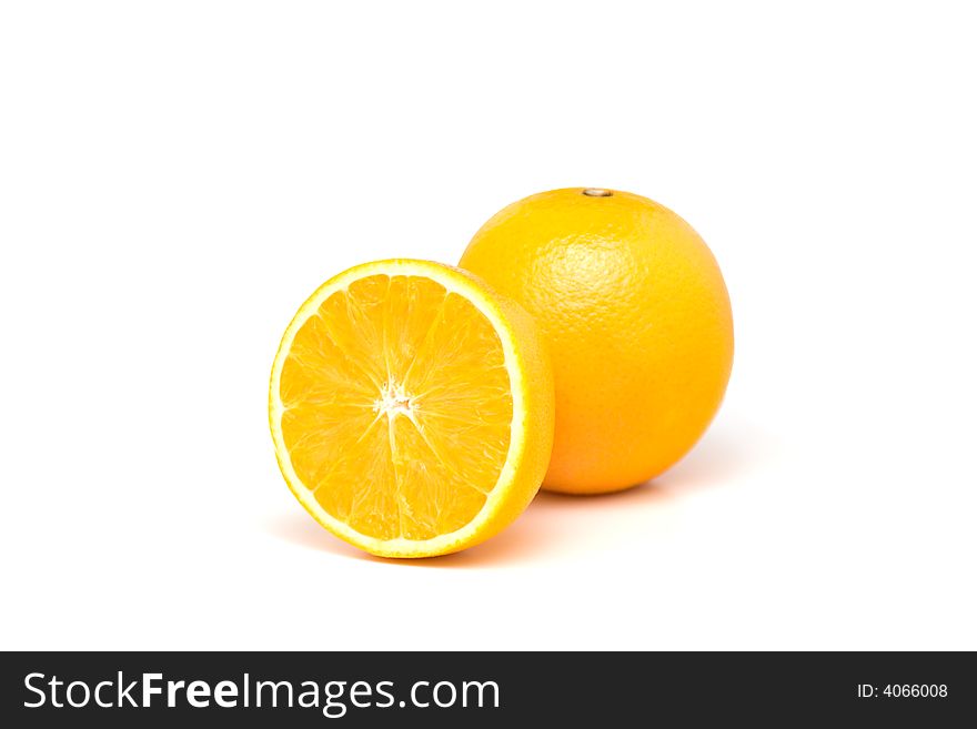 Two oranges isolated on white background