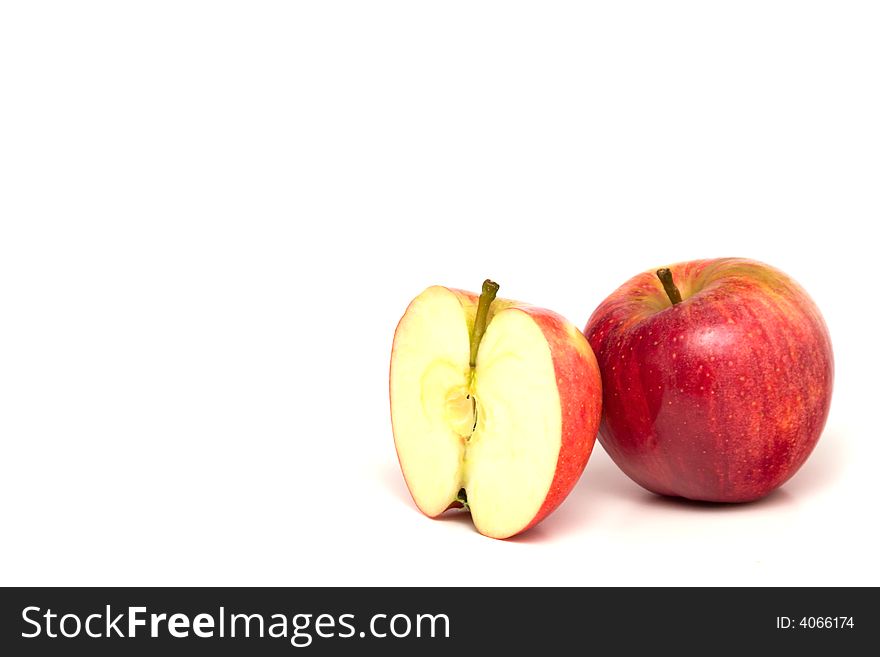 Red juicy apples isolated on white. Red juicy apples isolated on white