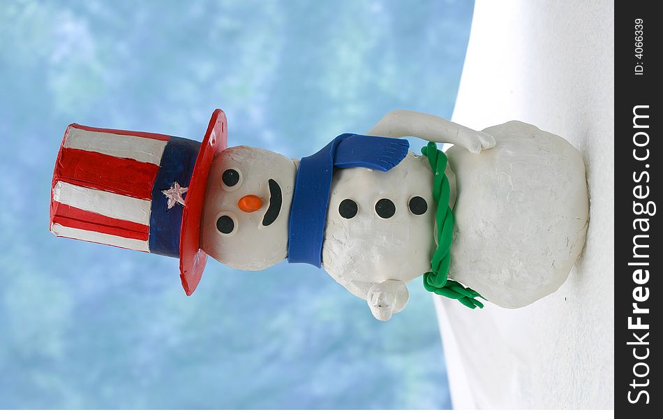 Snowman wearing Uncle Sam Hat, symbolic of USA. Snowman wearing Uncle Sam Hat, symbolic of USA